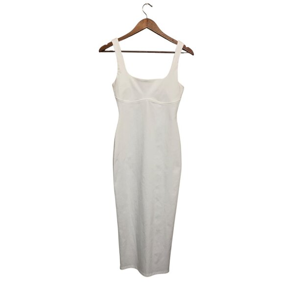 ZARA Women's Dress White Sleeveless Midi Bodycon Square Neckline Stretch S Y2K - Picture 3 of 16